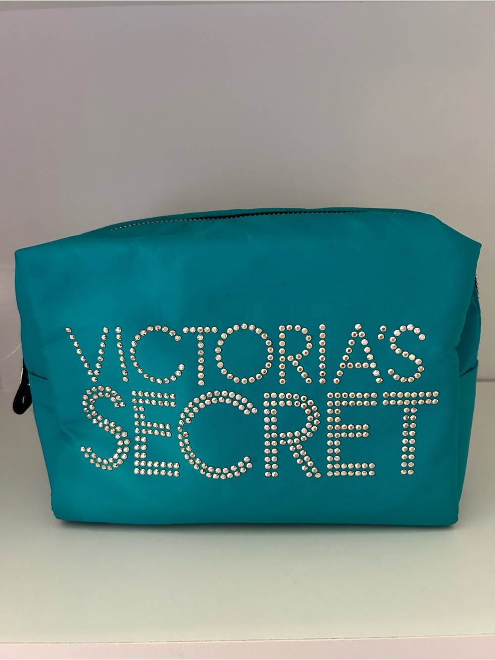Victoria's Secret Teal Cosmetic Pouch with Rhinestone Like Logo